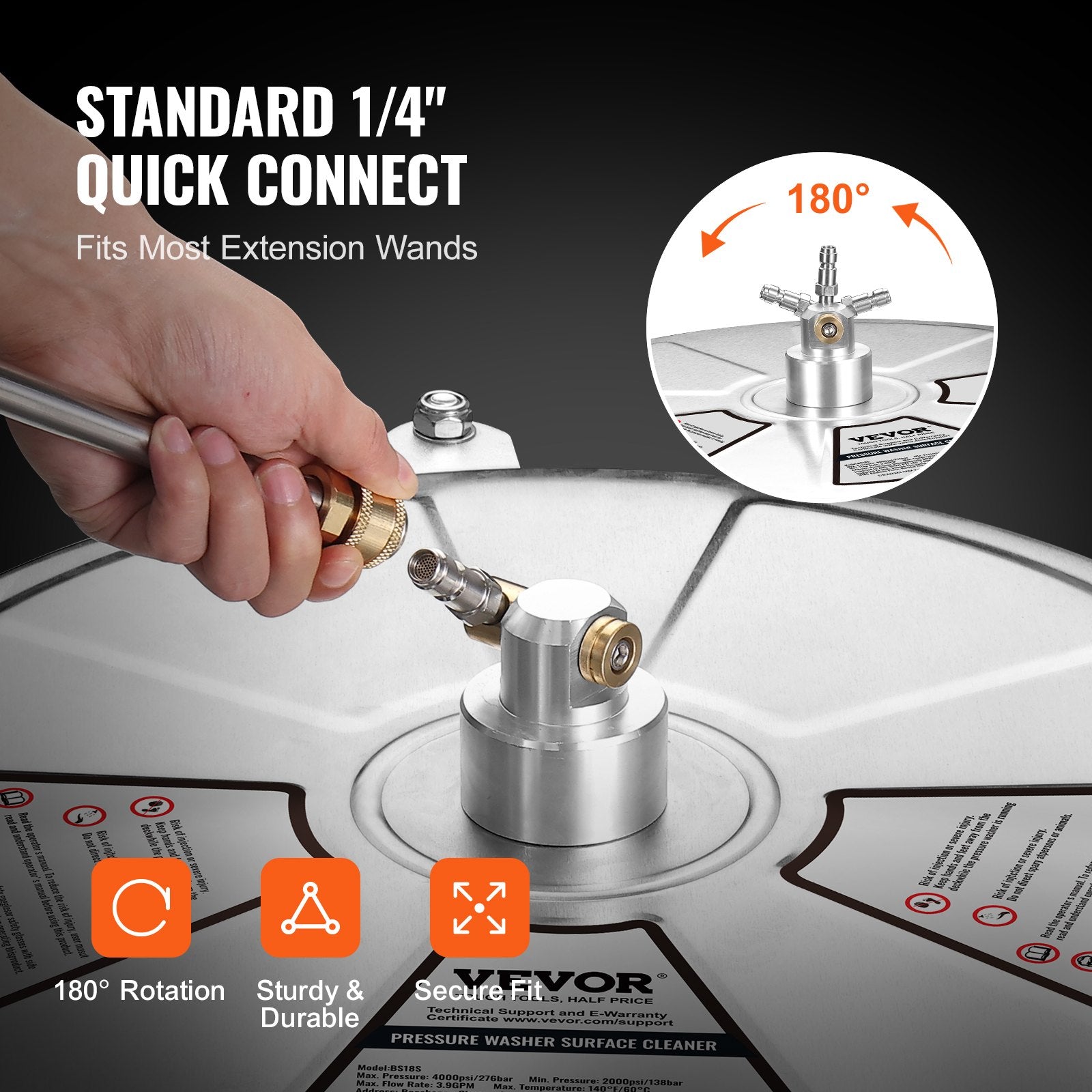 Toilet & Bidet Accessories: VEVOR 18" Pressure Washer Surface Cleaner w/ Wheels, Stainless Steel Concrete Cleaner 4000 Max PSI , 1/4" Quick-Connect Connector w/ 2 Extension Wand, Heavy Duty Power Washer For Floor Driveway, Patio