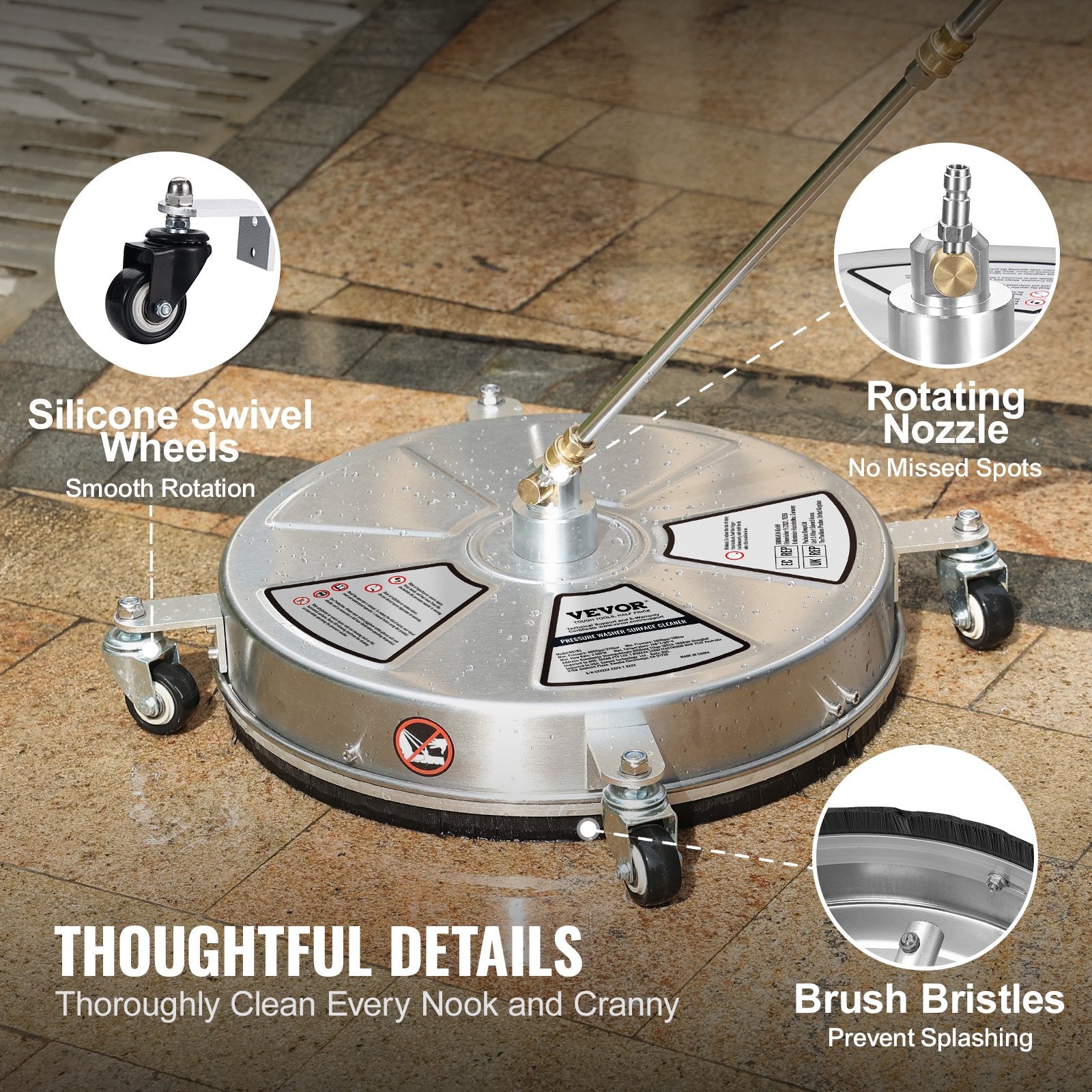 Toilet & Bidet Accessories: VEVOR 18" Pressure Washer Surface Cleaner w/ Wheels, Stainless Steel Concrete Cleaner 4000 Max PSI , 1/4" Quick-Connect Connector w/ 2 Extension Wand, Heavy Duty Power Washer For Floor Driveway, Patio