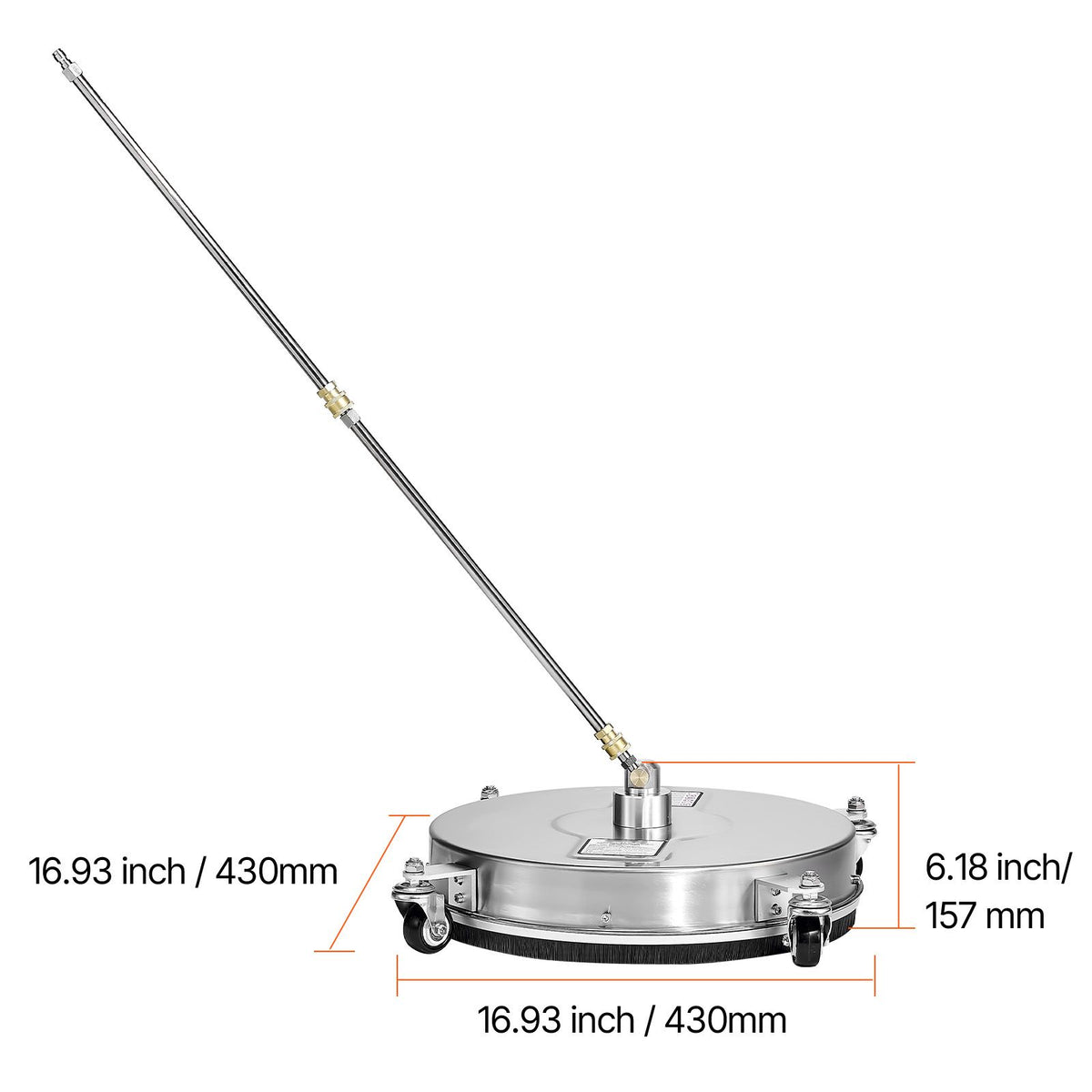16.5" Pressure Washer Surface Cleaner, Stainless Steel Pressure Washer Attachments with 4 Wheels, 4000 Max PSI, 1/4 Quick Connector, 2 Spray Nozzles, 2 Extended Wands for Concrete, Patio, Deck