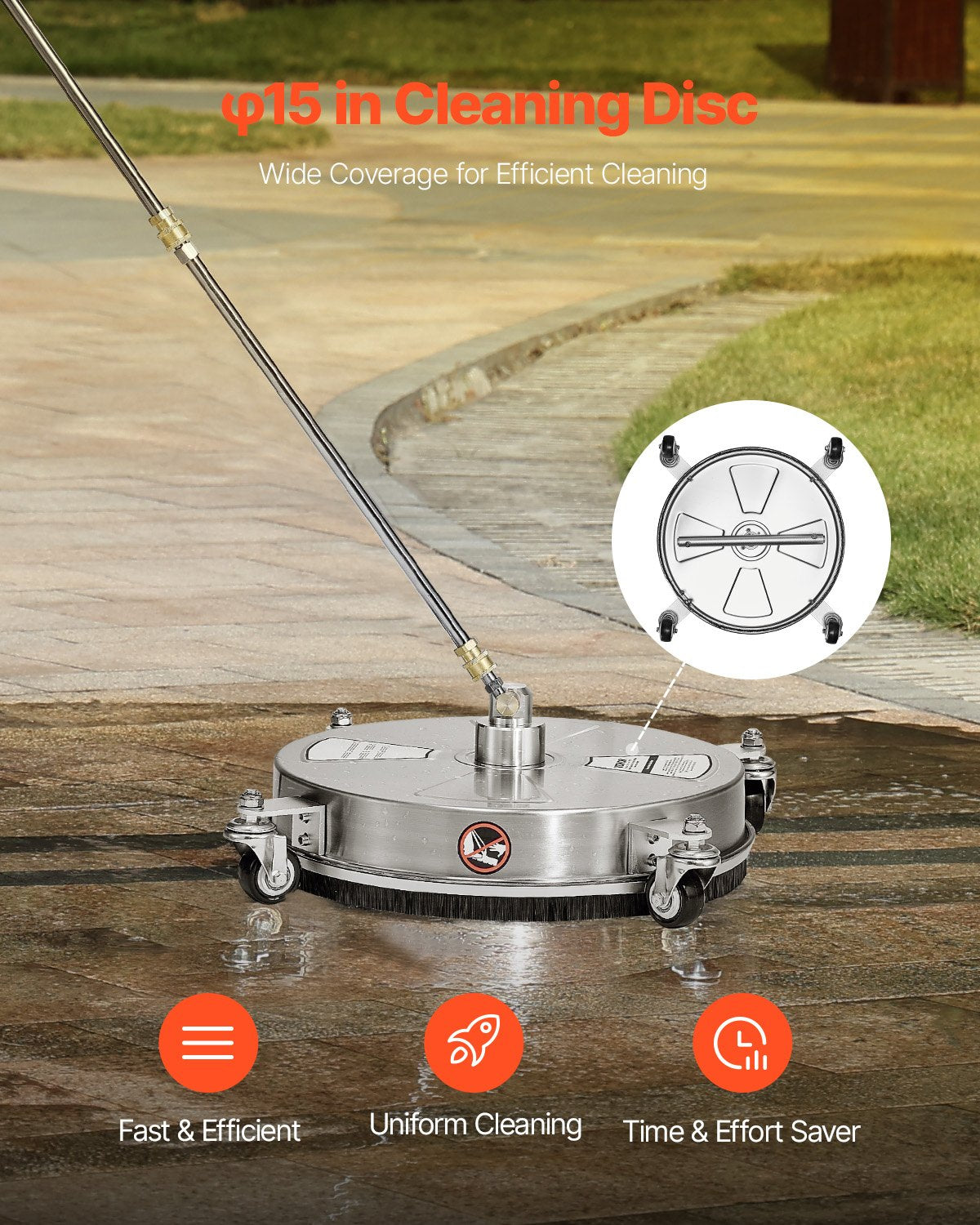 Commercial Cleaning Equipment: VEVOR 15" Pressure Washer Surface Cleaner 4 Wheels 4000 Max PSI 2 Extended Wands