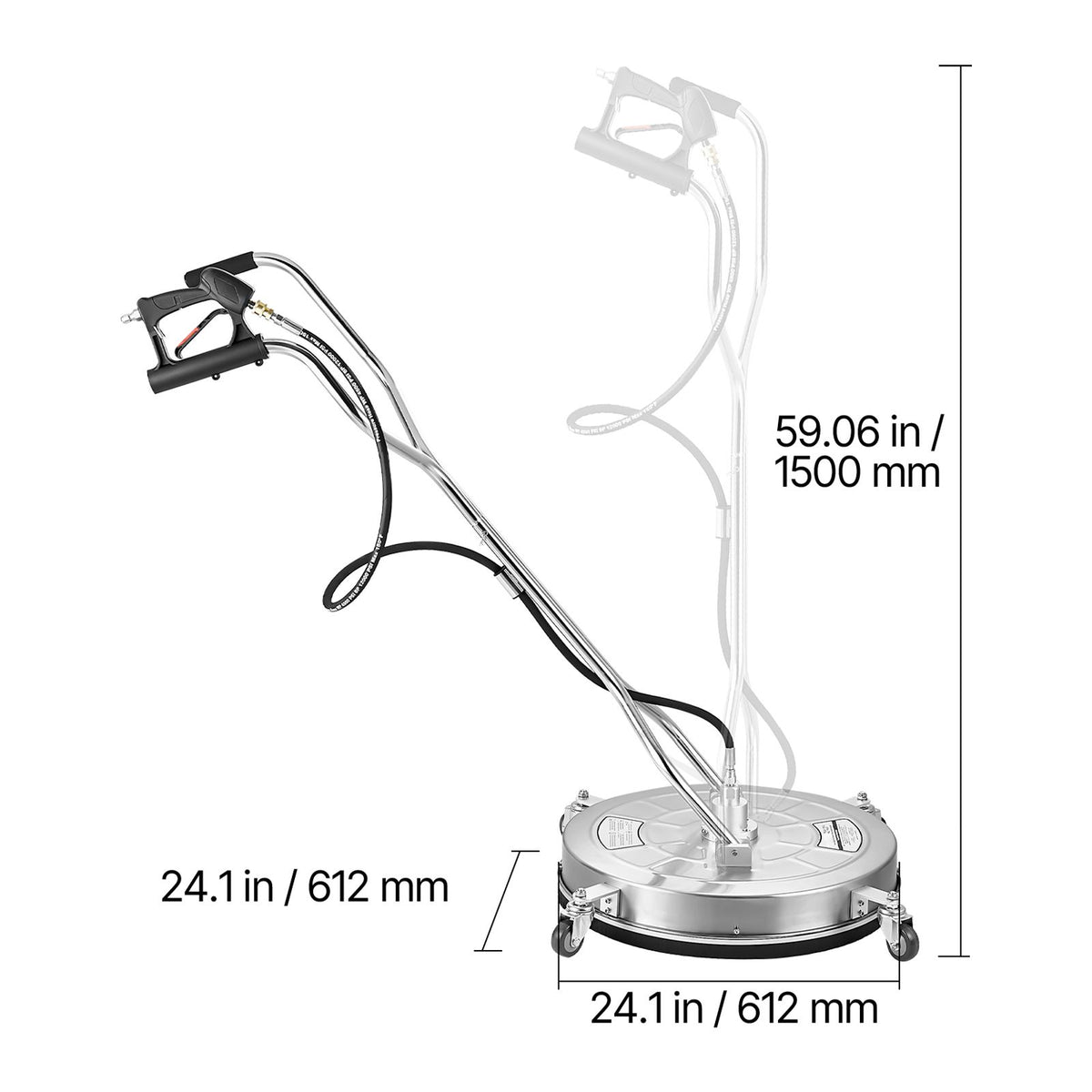 24" Pressure Washer Surface Cleaner, Stainless Steel Pressure Washer Attachments with 4 Wheels, 4000 Max PSI, 3/8 Quick Connector, 2 Spray Nozzles, Dual Handle, for Concrete, Patio, Sidewalk