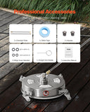Gardening Tools: VEVOR 14" Pressure Washer Surface Cleaner, Stainless Steel Pressure Washer Attachments with 4 Wheels, 4000 Max PSI, 1/4 Quick Connector, 2 Spray Nozzles, 2 Extended Wands for Concrete, Patio, Deck
