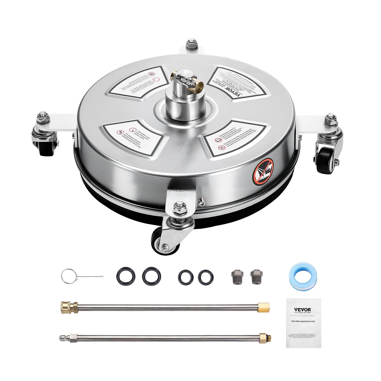 Gardening Tools: VEVOR 14" Pressure Washer Surface Cleaner, Stainless Steel Pressure Washer Attachments with 4 Wheels, 4000 Max PSI, 1/4 Quick Connector, 2 Spray Nozzles, 2 Extended Wands for Concrete, Patio, Deck