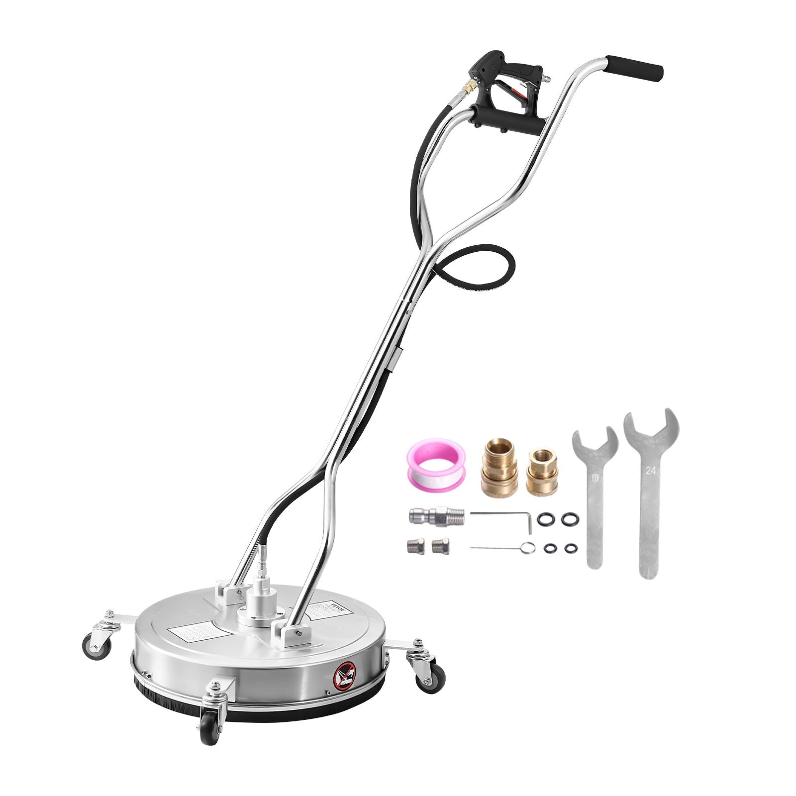 20" Pressure Washer Surface Cleaner, Stainless Steel Pressure Washer Attachments with 4 Wheels, 4500 Max PSI, 3/8 Quick Connector, 2 Spray Nozzles, Dual Handle, for Concrete, Patio, Sidewalk