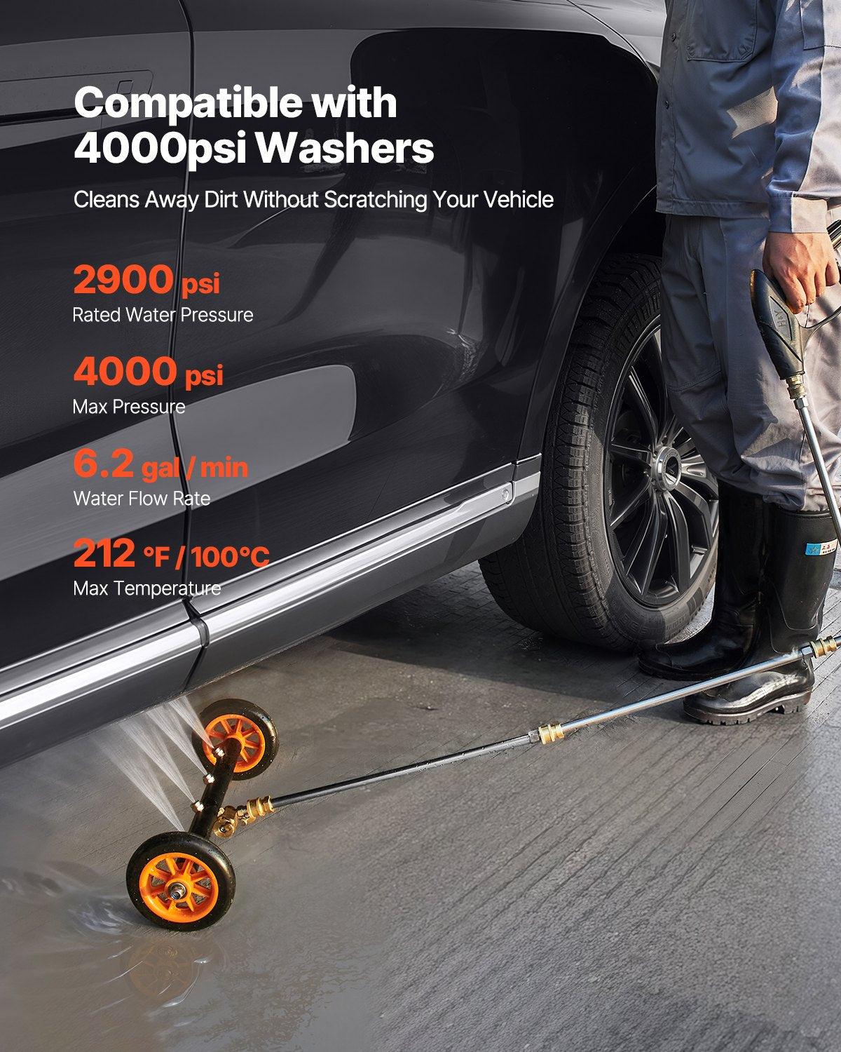 Fence & Gate Accessories: VEVOR 16" Pressure Washer Undercarriage Cleaner, Stainless Steel Surface Cleaner for Pressure Washer, 4000 Max PSI, Angle Adjustment Gear, 4 Spray Nozzles, 2 Extended Wands for Driveway, Patio, Deck