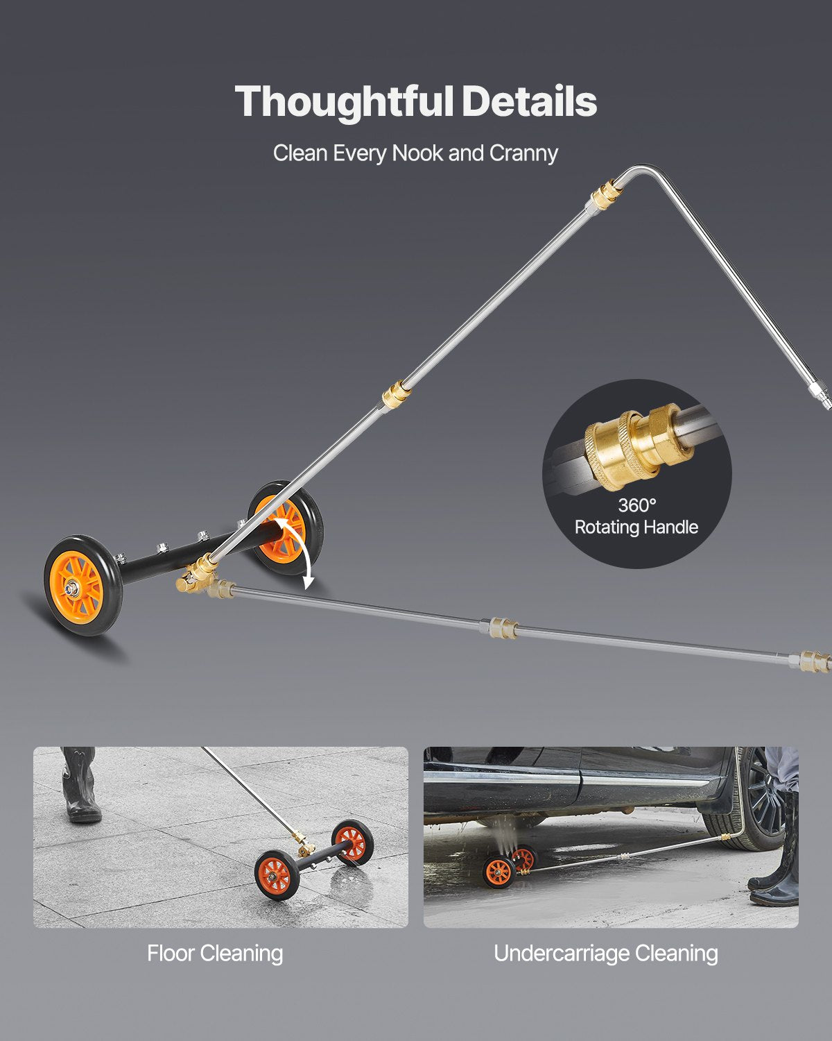 Fence & Gate Accessories: VEVOR 16" Pressure Washer Undercarriage Cleaner, Stainless Steel Surface Cleaner for Pressure Washer, 4000 Max PSI, Angle Adjustment Gear, 4 Spray Nozzles, 2 Extended Wands for Driveway, Patio, Deck
