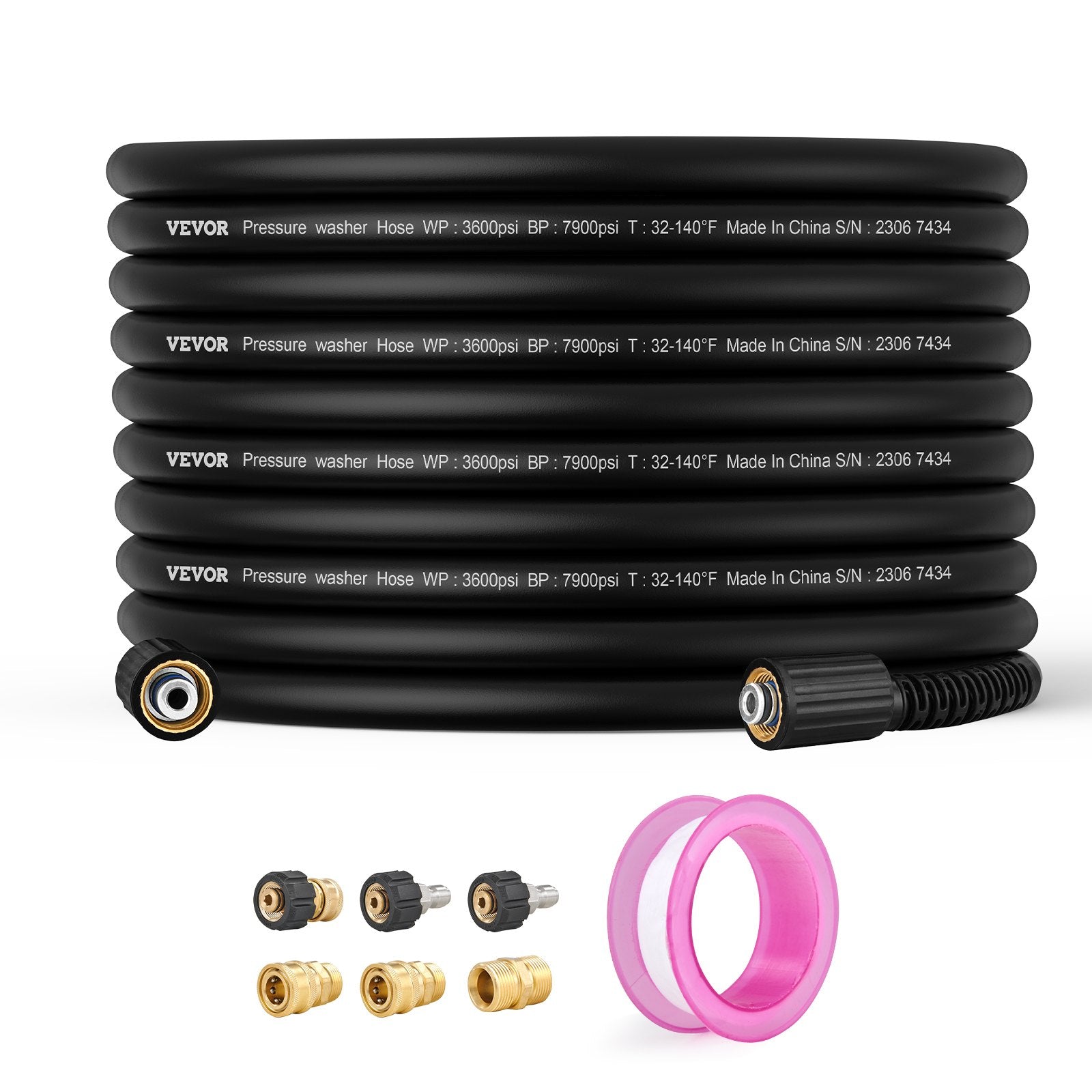 Garden Hoses: VEVOR Pressure Washer Hose, 100FT, 1/4" Kink Free M22-14mm Brass Thread Replacement For Most Brand Pressure Washers, 3/4'' Bending Radius, 4200 PSI Heavy Duty Power Washer Extension Replacement Hose