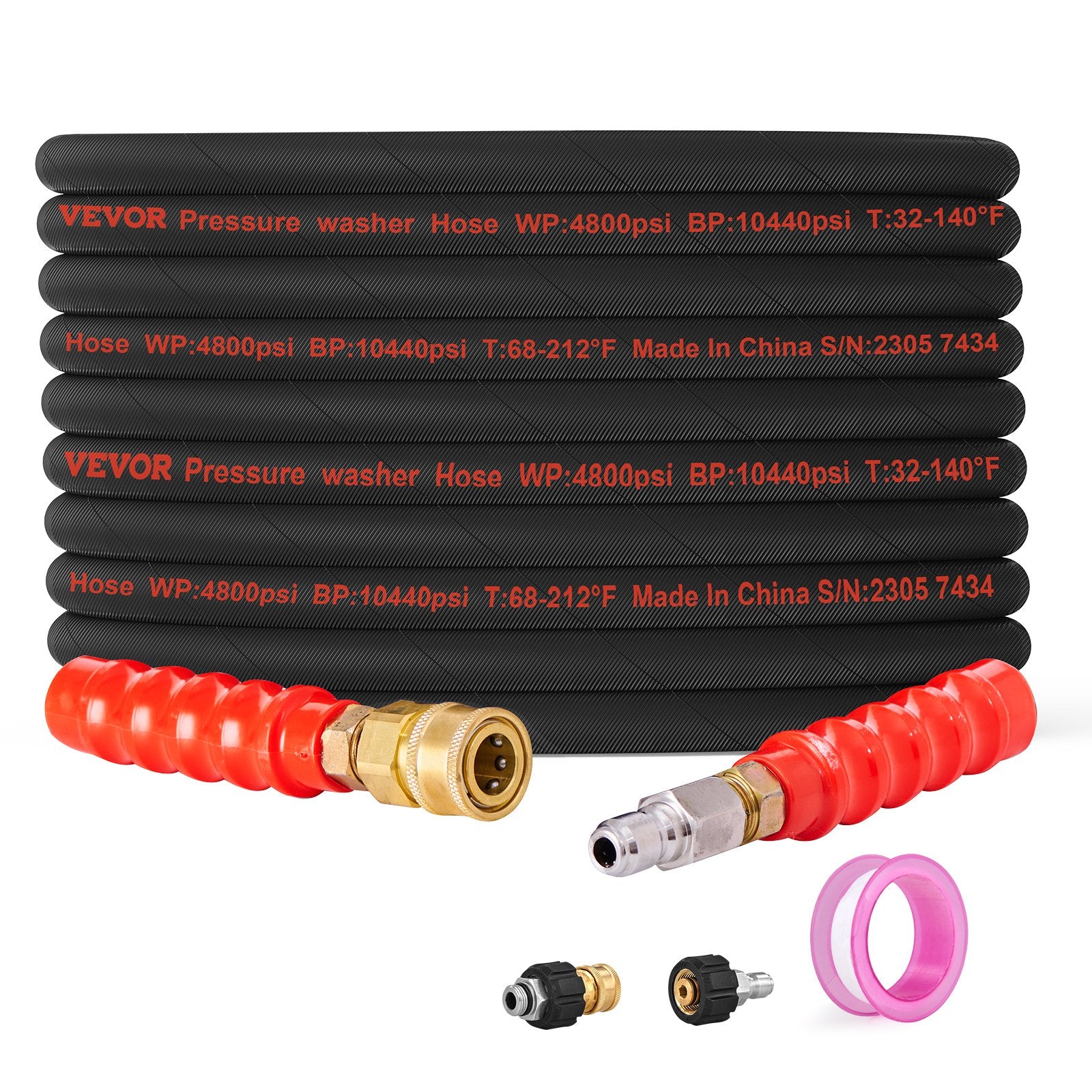 Air Compressors Accessories: VEVOR Pressure Washer Hose, 100FT, Kink Free 3/8"-φ14.8 Male, 3/8"-φ15 Female For Most Brand Pressure Washers, 4.9'' Bending Radius, 4800 PSI Heavy Duty Power Washer Extension Replacement Hose