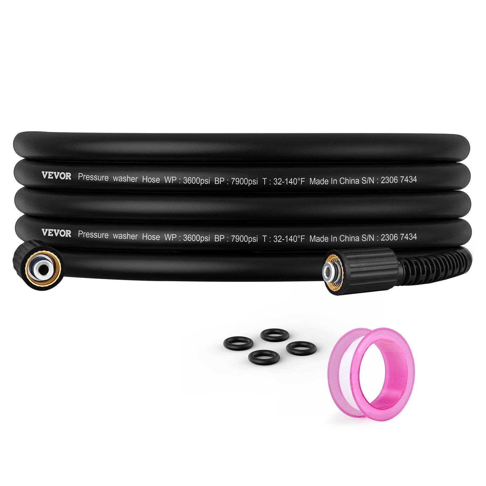 Garden Hoses: VEVOR Pressure Washer Hose, 25 FT, 1/4" Kink Free M22-14mm Brass Thread Replacement For Most Brand Pressure Washers, 3/4'' Bending Radius, 3600 PSI Heavy Duty Power Washer Extension Replacement Hose