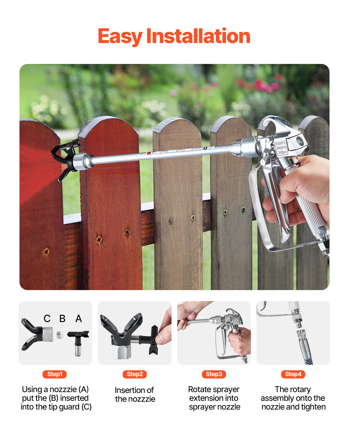 Gardening Tools: VEVOR Airless Paint Spray Gun and Hose Kit 3600PSI with Extension Rods Filters