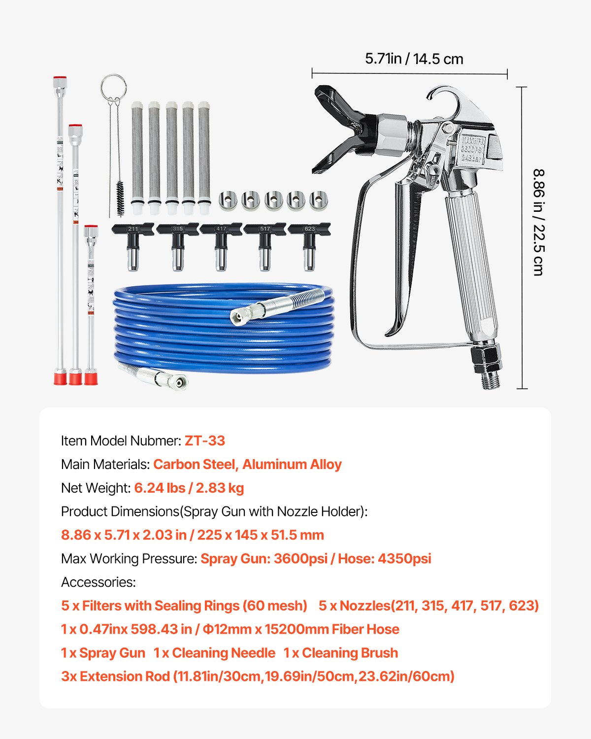 Gardening Tools: VEVOR Airless Paint Spray Gun and Hose Kit 3600PSI with Extension Rods Filters