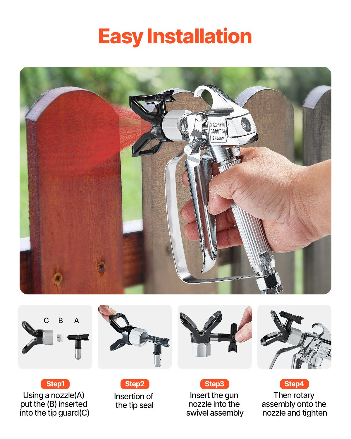 Household Insect Repellents: VEVOR Airless Paint Spray Gun 3600PSI High Pressure Airless Spray Gun 517 Tip