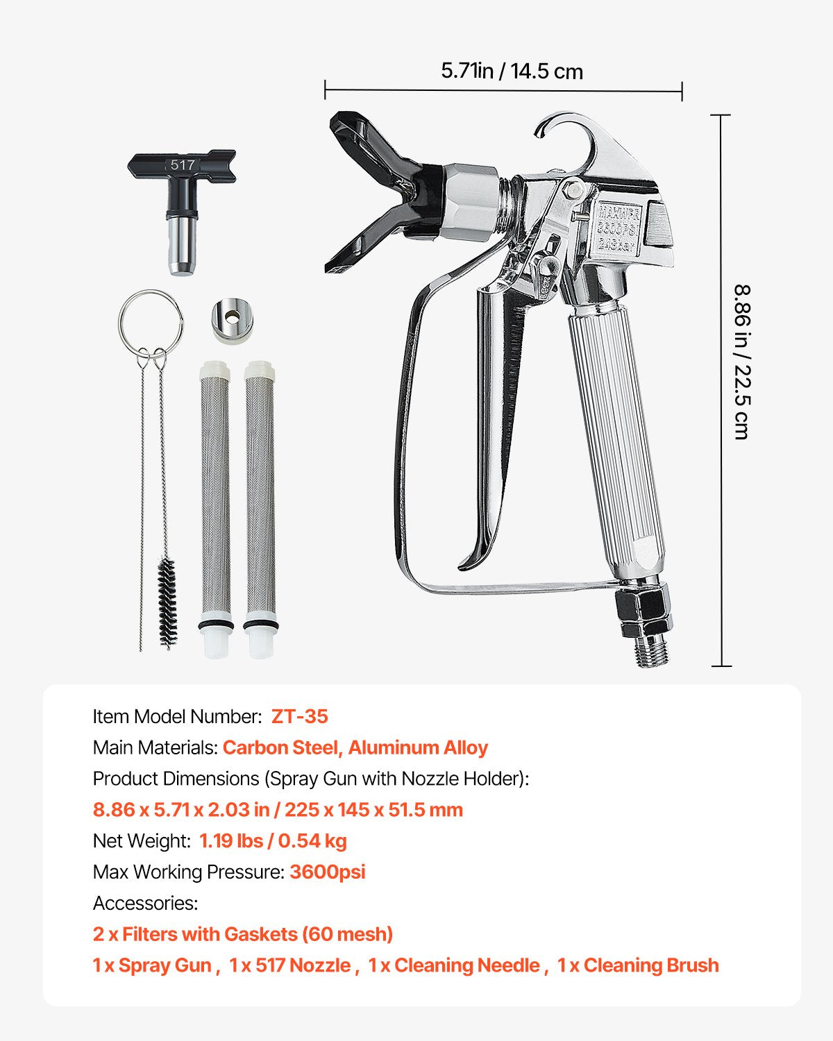 Household Insect Repellents: VEVOR Airless Paint Spray Gun 3600PSI High Pressure Airless Spray Gun 517 Tip