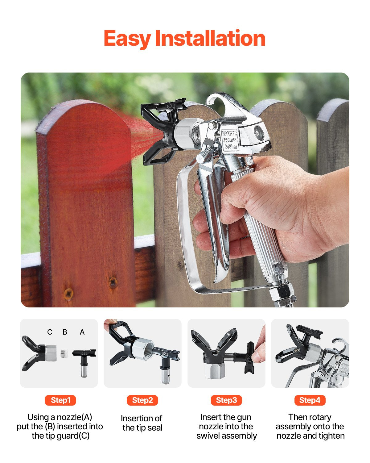 Household Insect Repellents: VEVOR Airless Paint Spray Gun 3600PSI High Pressure Airless Spray Gun with 5Tips