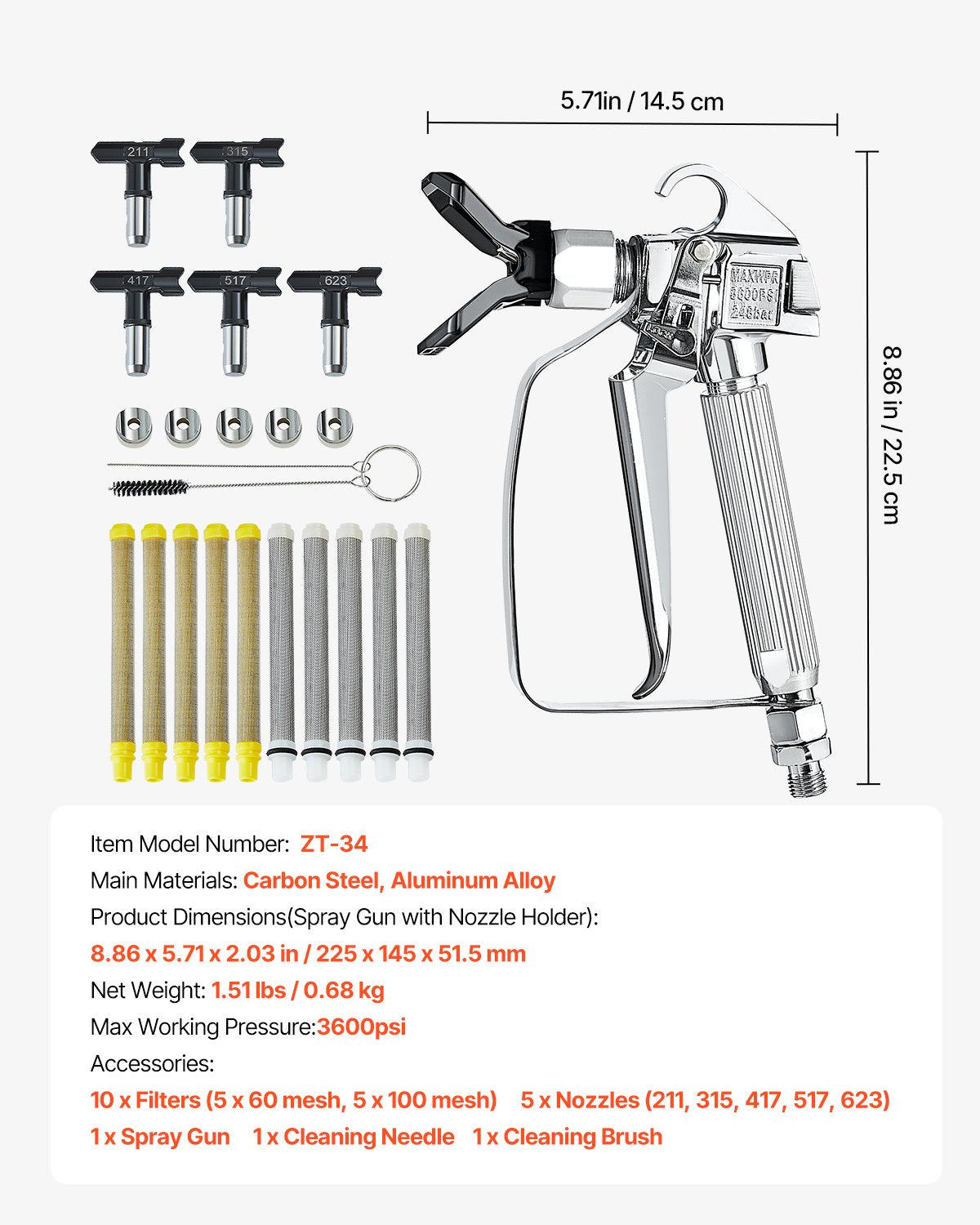 Household Insect Repellents: VEVOR Airless Paint Spray Gun 3600PSI High Pressure Airless Spray Gun with 5Tips