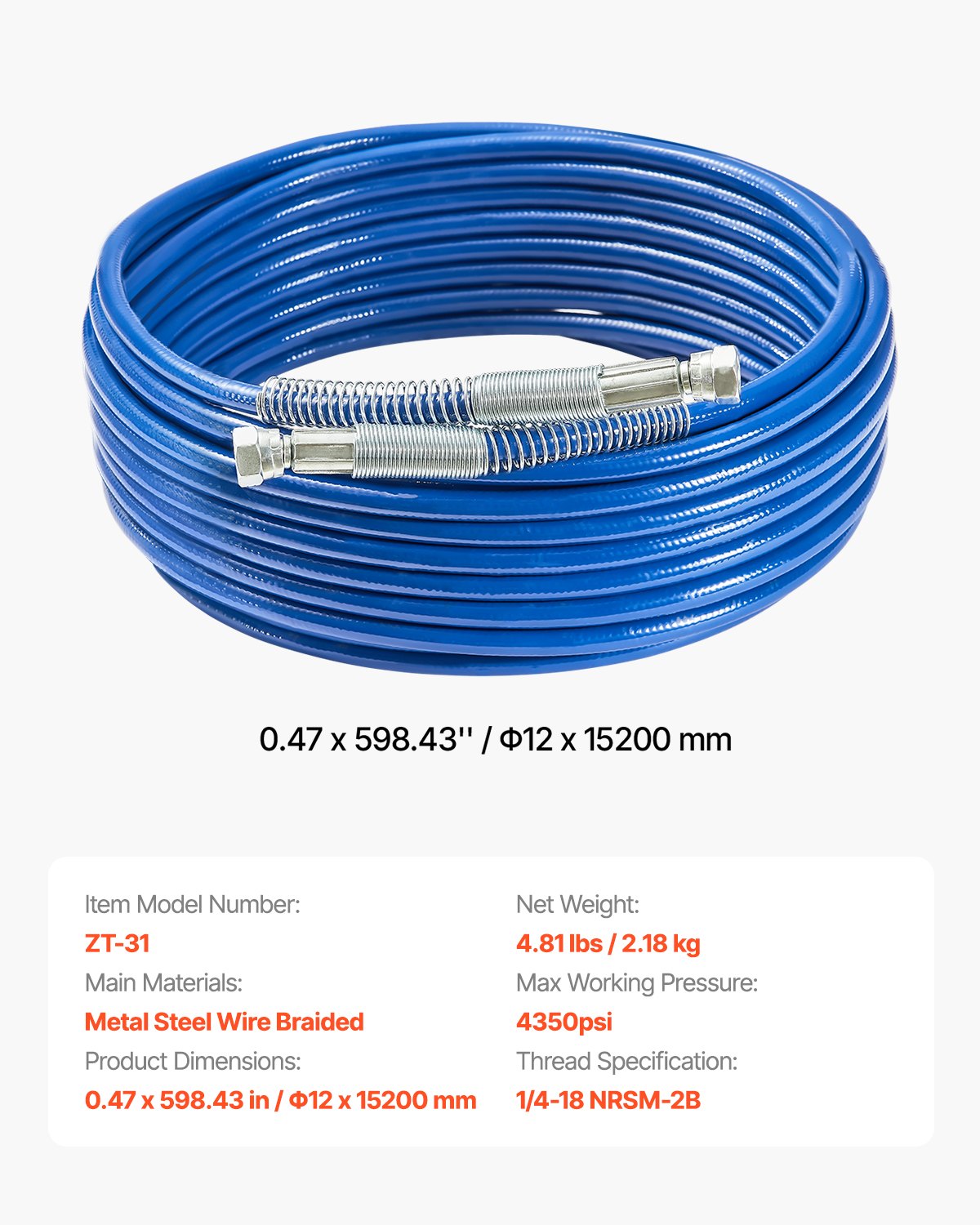 Painting Tools: VEVOR 50ft Airless Paint Sprayer Hose 1/4 in Universal Airless Paint Spray Hose