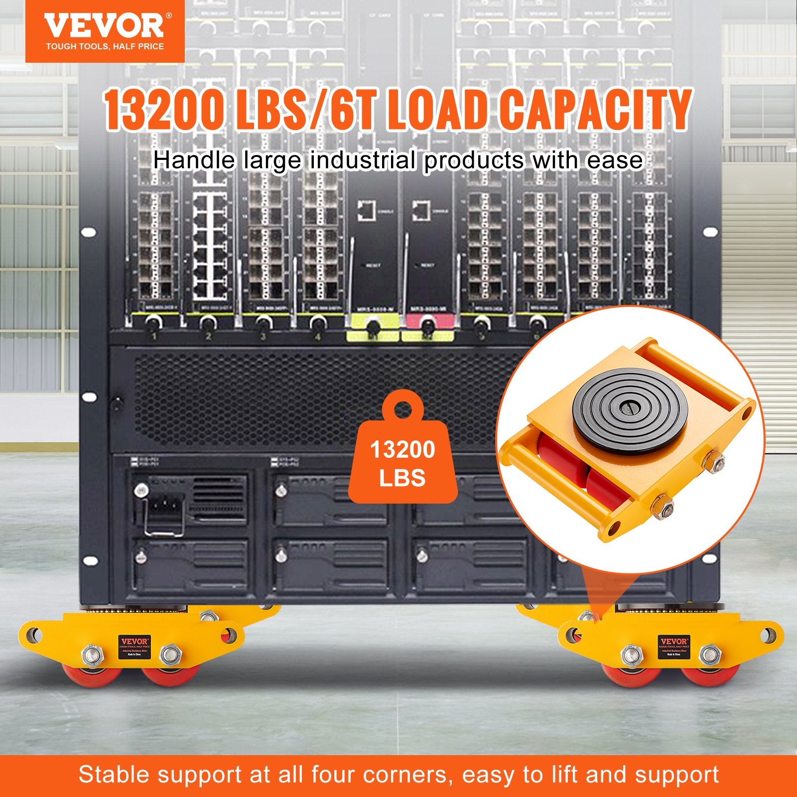 Utility Trolleys: VEVOR Machinery Skate Dolly Machinery Mover 13200lbs/6T Carbon Steel 4 PU Wheels