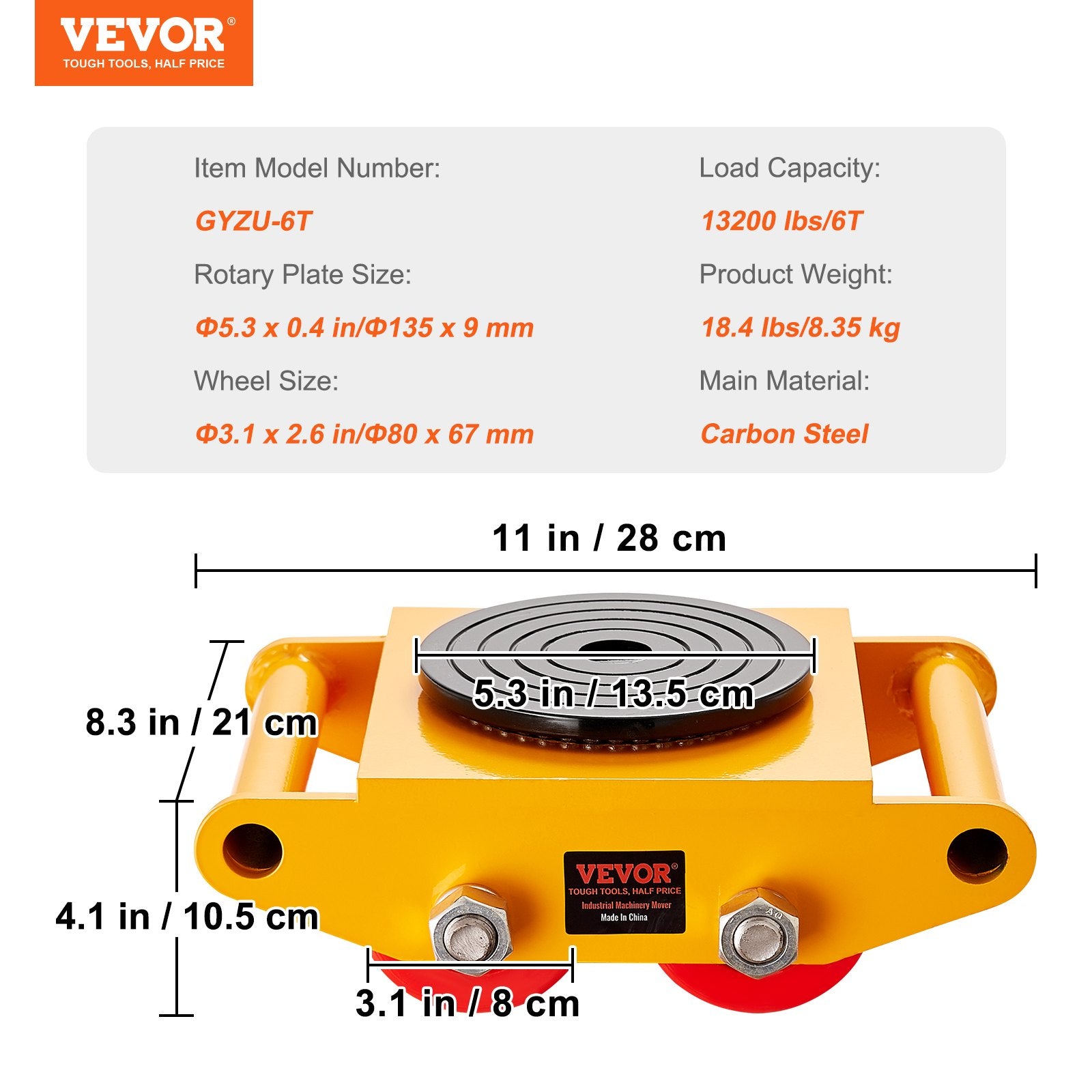 Utility Trolleys: VEVOR Machinery Skate Dolly Machinery Mover 13200lbs/6T Carbon Steel 4 PU Wheels