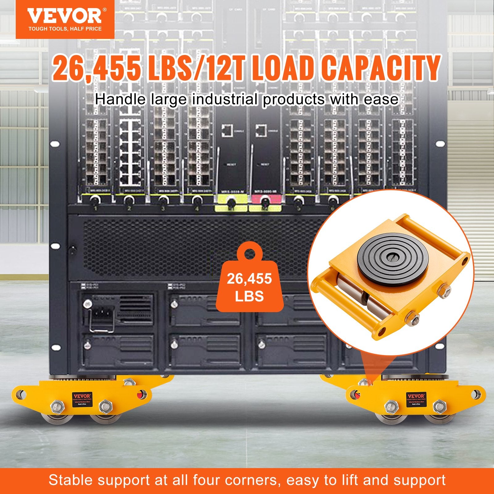 Automotive Repair & Speciality Tools: VEVOR 4PCS Machinery Skate Dolly Mover Skate 26455LBS/12T 4 Carbon Steel Wheels