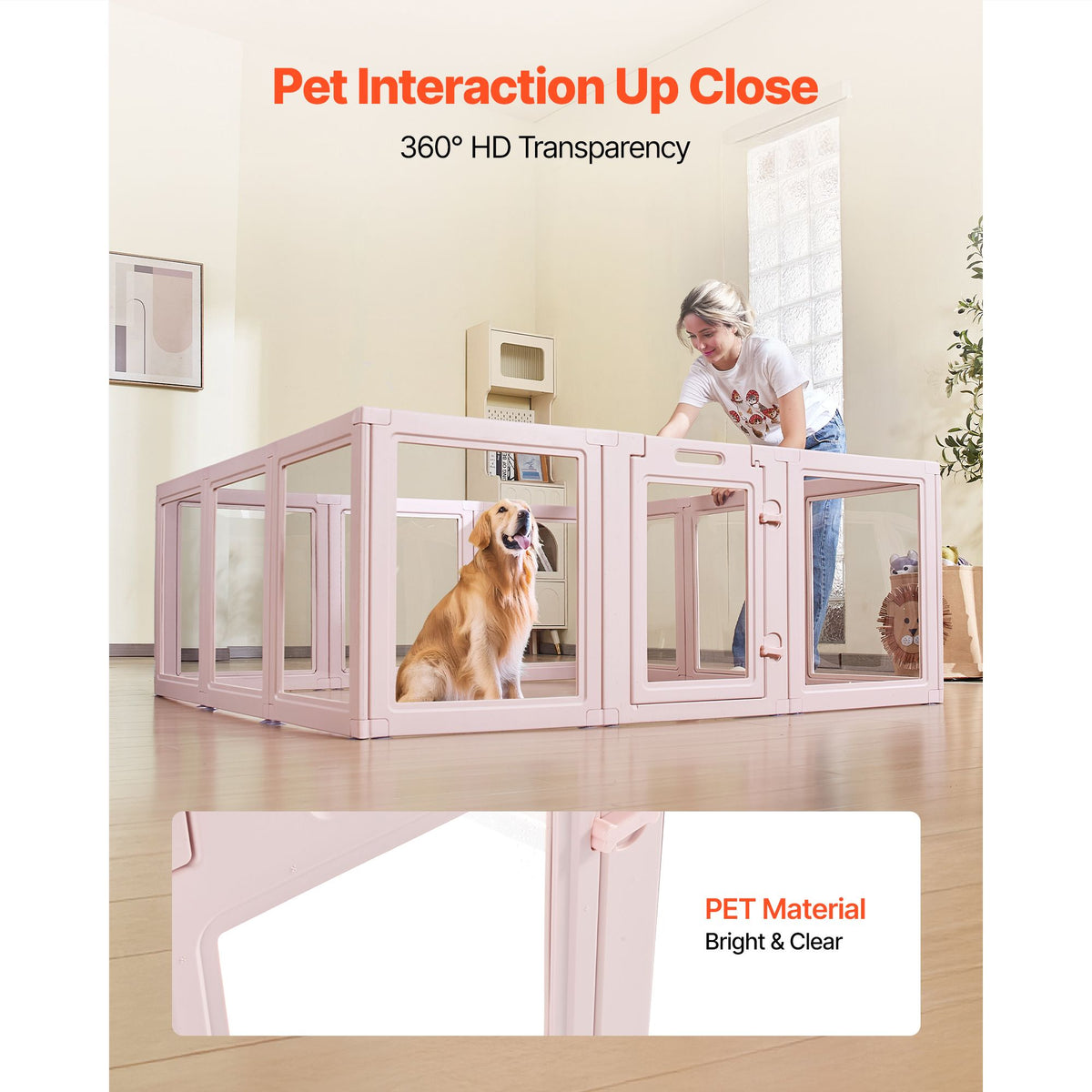 Dog Whelping Box, 1.54x1.5x0.6 m, Transparent Plastic Dog Whelping Pen for Large Sized Dogs, Waterproof Puppy Playpen with Windows & Door Lock, Easy to Clean, Durable Indoor Pet Dogs Cats Birth Kit