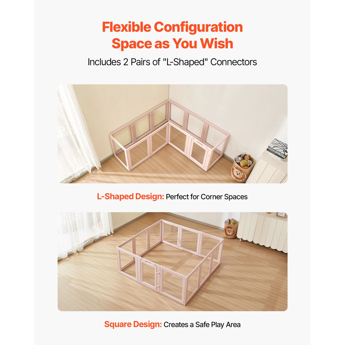 Dog Whelping Box, 1.54x1.5x0.6 m, Transparent Plastic Dog Whelping Pen for Large Sized Dogs, Waterproof Puppy Playpen with Windows & Door Lock, Easy to Clean, Durable Indoor Pet Dogs Cats Birth Kit