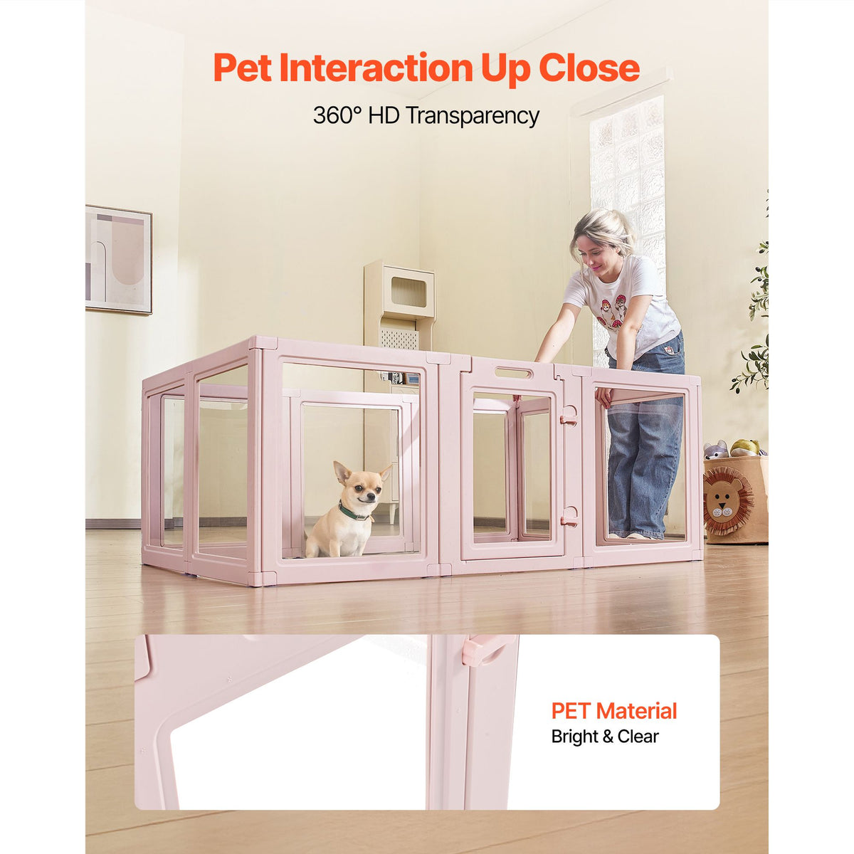 Dog Whelping Box, 1.54x1x0.6 m Plastic Dog Whelping Pen for Medium Sized Dogs, Waterproof Transparent Puppy Playpen with Windows & Door Lock, Easy to Clean, Durable Indoor Pet Dogs Cats Birth Kit