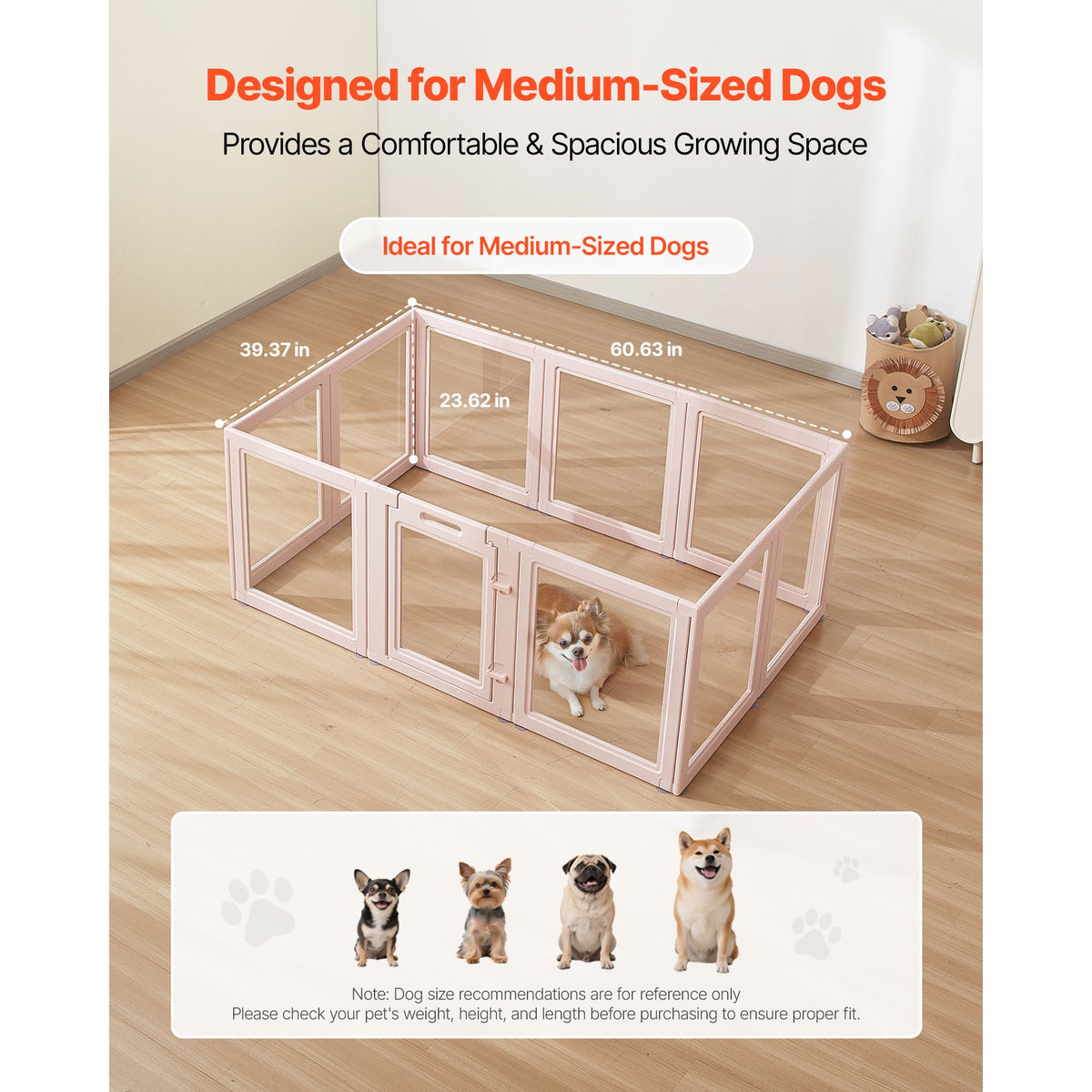 Dog Whelping Box, 1.54x1x0.6 m Plastic Dog Whelping Pen for Medium Sized Dogs, Waterproof Transparent Puppy Playpen with Windows & Door Lock, Easy to Clean, Durable Indoor Pet Dogs Cats Birth Kit