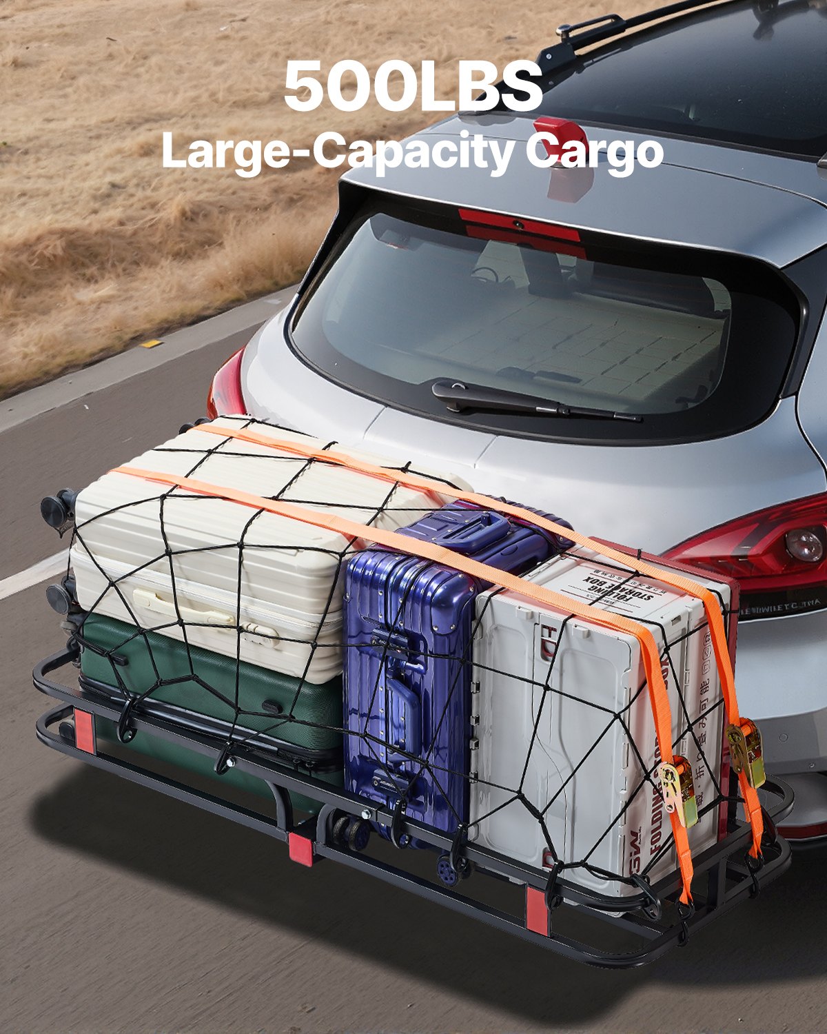 Cat Carriers & Crates: VEVOR 53" x 19" x 5", Hitch Cargo Carrier, 500 lbs Capacity Hitch Cargo Carrier with Hitch Stabilizer & Ratchet Straps, Hitch Mount Cargo Carrier with Cargo Net with Hook, Fit for SUVs