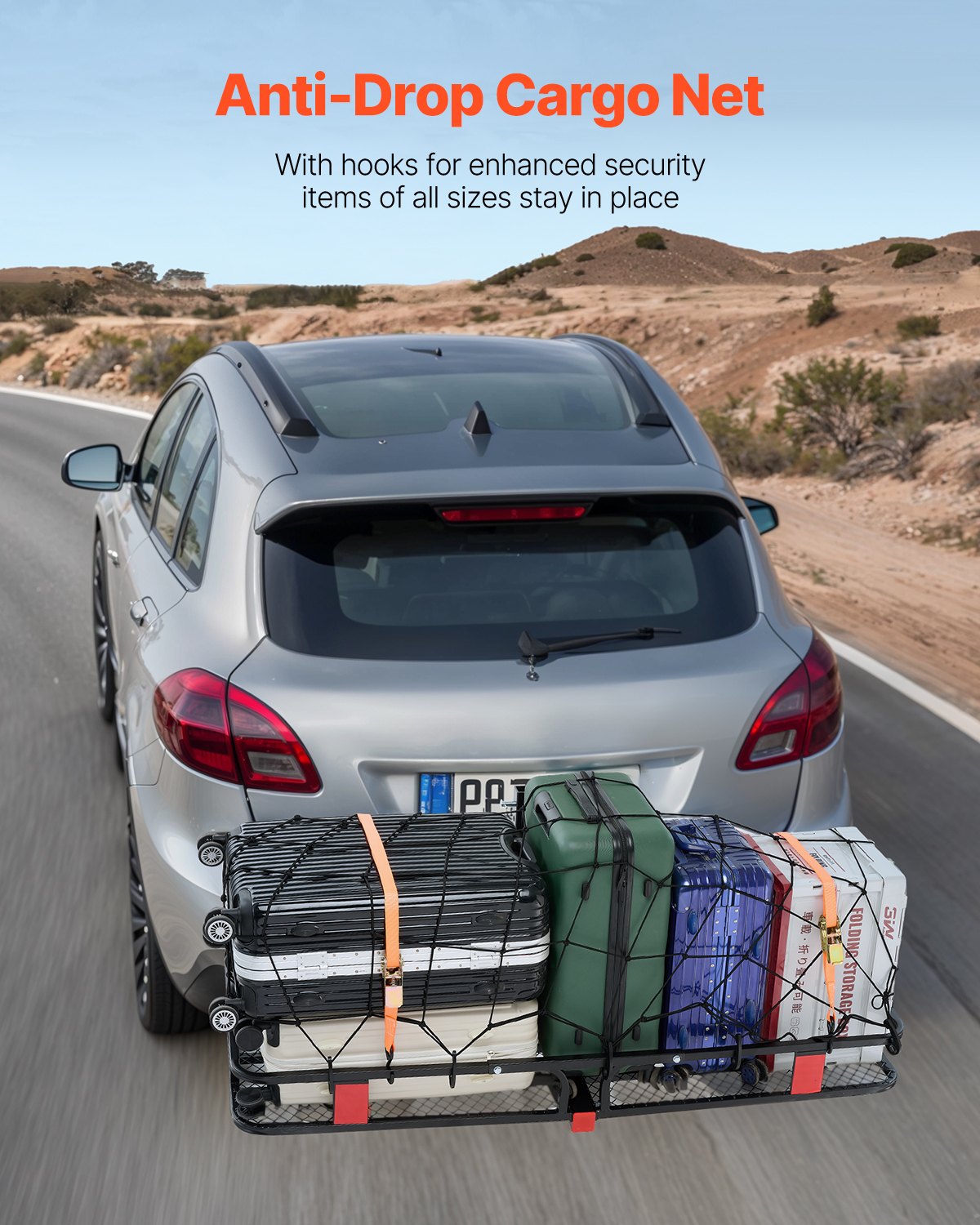 Cat Carriers & Crates: VEVOR 53" x 19" x 5", Hitch Cargo Carrier, 500 lbs Capacity Hitch Cargo Carrier with Hitch Stabilizer & Ratchet Straps, Hitch Mount Cargo Carrier with Cargo Net with Hook, Fit for SUVs