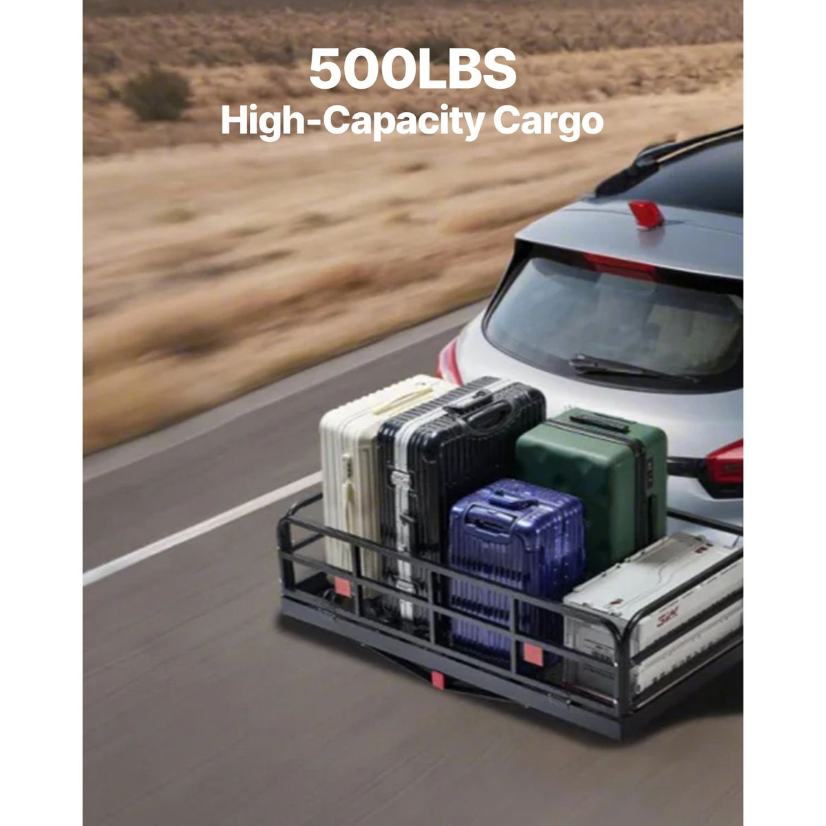 60" x 24" x 14", Hitch Cargo Carrier, 500 lbs Capacity Hitch Cargo Carrier with Anti-Rattle Hitch Stabilizer, Folding Hitch Mount Cargo Carrier with Pins and Latches, Fit for SUVs/Pickup Trucks