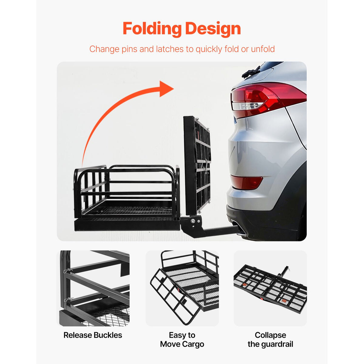 60" x 24" x 14", Hitch Cargo Carrier, 500 lbs Capacity Hitch Cargo Carrier with Anti-Rattle Hitch Stabilizer, Folding Hitch Mount Cargo Carrier with Pins and Latches, Fit for SUVs/Pickup Trucks