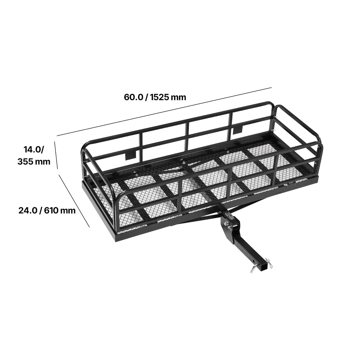 60" x 24" x 14", Hitch Cargo Carrier, 500 lbs Capacity Hitch Cargo Carrier with Anti-Rattle Hitch Stabilizer, Folding Hitch Mount Cargo Carrier with Pins and Latches, Fit for SUVs/Pickup Trucks