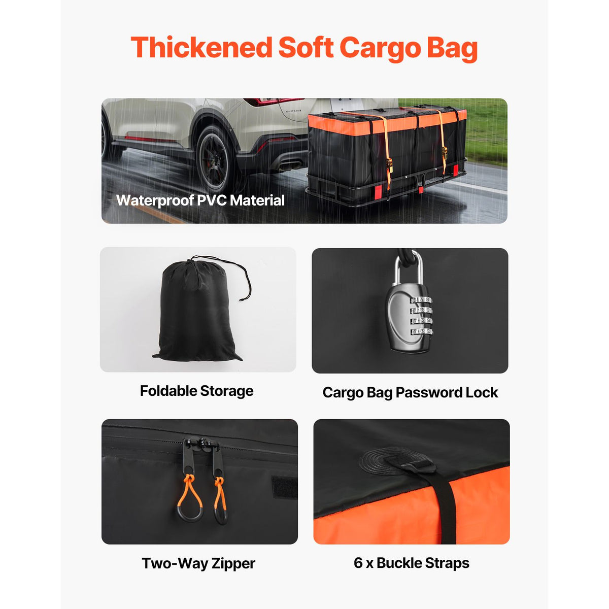 60" x 24" x 6", Hitch Cargo Carrier, 500 lbs Capacity Hitch Cargo Carrier with Cargo Net with Hook & Waterproof Cargo Bag, Folding Hitch Mount Cargo Carrier with Ratchet Straps, Fit for SUVs