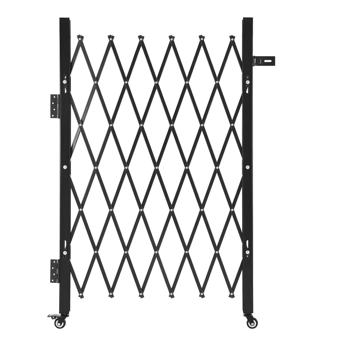 Single Folding Security Gate, Lockable Scissor Gate with 360 degree Swivel Casters, Outdoor Barricade Steel Retractable Gates, for Entry Security, Garage, Warehouse & Pool, 1100 x 1310 mm (W x H)