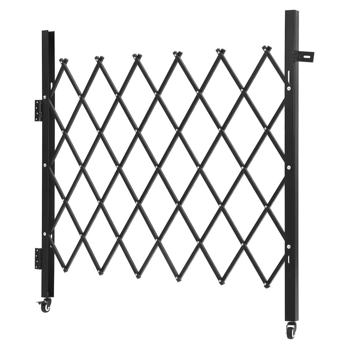 Single Folding Security Gate, Lockable Scissor Gate with 360 degree Swivel Casters, Outdoor Barricade Steel Retractable Gates, for Entry Security, Garage, Warehouse & Pool, 1100 x 1310 mm (W x H)