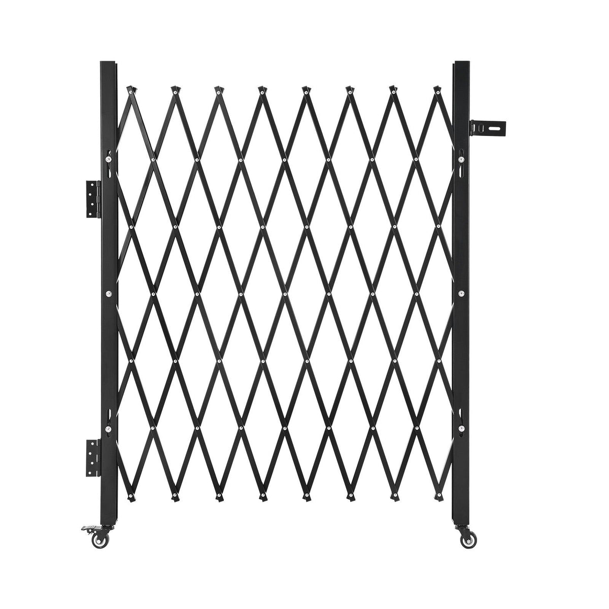 Single Folding Security Gate, Lockable Scissor Gate with 360 degree Swivel Casters, Outdoor Barricade Steel Retractable Gates, for Entry Security, Garage, Warehouse & Pool, 1700 x 1310 mm (W x H)