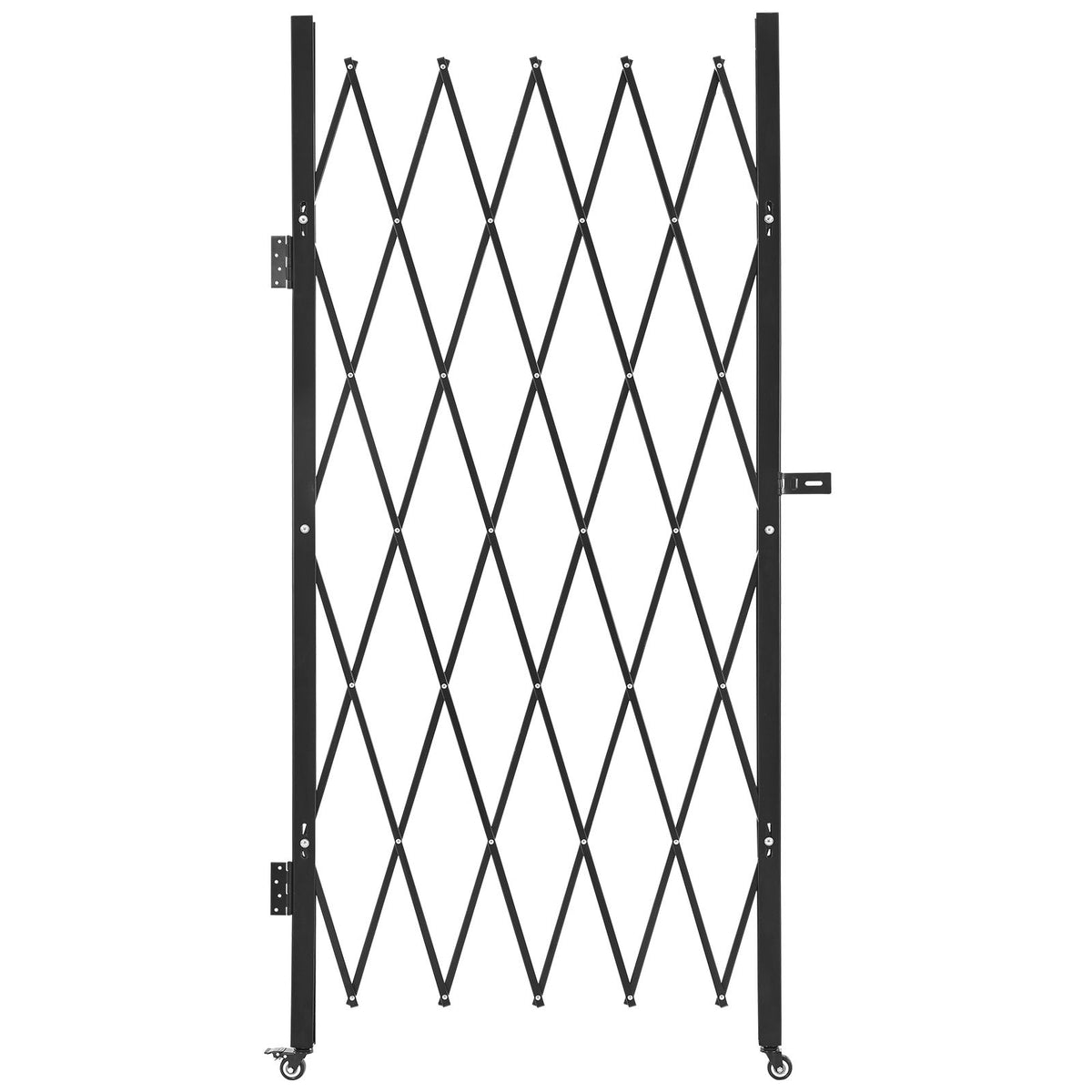 Single Folding Security Gate, Lockable Scissor Gate with 360 degree Swivel Casters, Outdoor Barricade Steel Retractable Gates, for Entry Security, Garage, Warehouse & Pool, 1260 x 1975 mm (W x H)