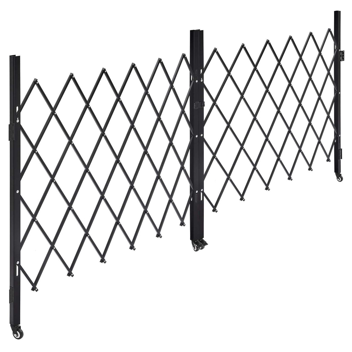Double Folding Security Gate, Lockable Scissor Gate with 360 degree Swivel Casters, Outdoor Barricade Steel Retractable Gates, for Entry Security, Garage, Warehouse & Pool, 3200 x 1605 mm in (W x H)