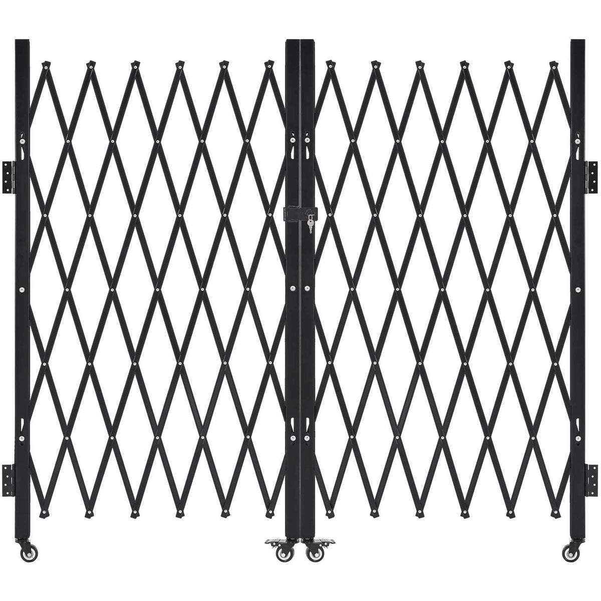 Double Folding Security Gate, Lockable Scissor Gate with 360 degree Swivel Casters, Outdoor Barricade Steel Retractable Gates, for Entry Security, Garage, Warehouse & Pool, 3200 x 1605 mm in (W x H)