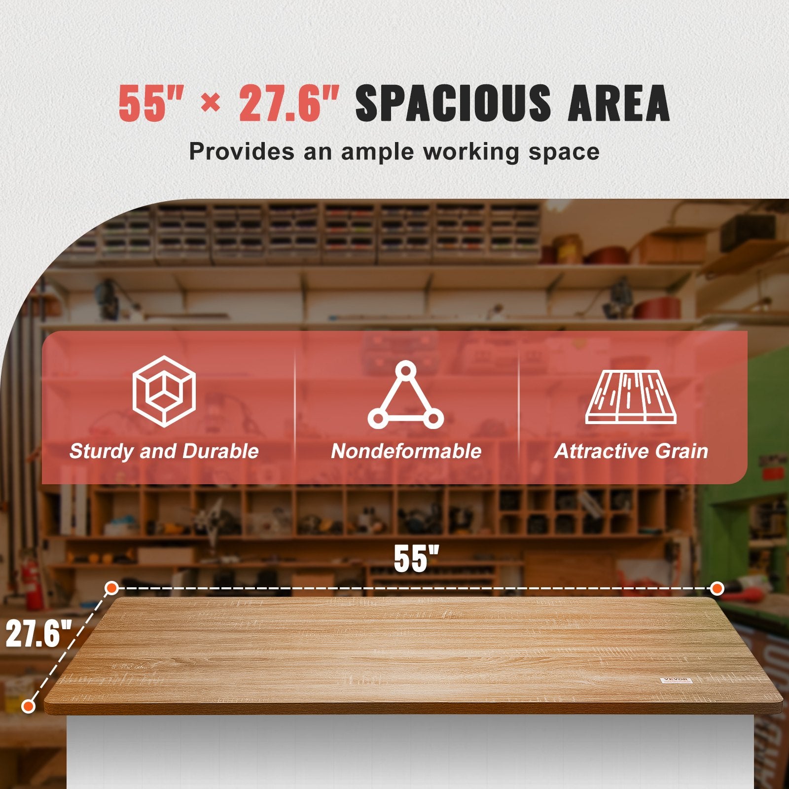 Desks: VEVOR Table Top, 55" x 27.6" x 1", 220.5 lbs Load Capacity, Universal One-Piece Particle Board Desktop for Height Adjustable Electric Standing Desk Frame, Rectangular Countertop for Home & Office Desk