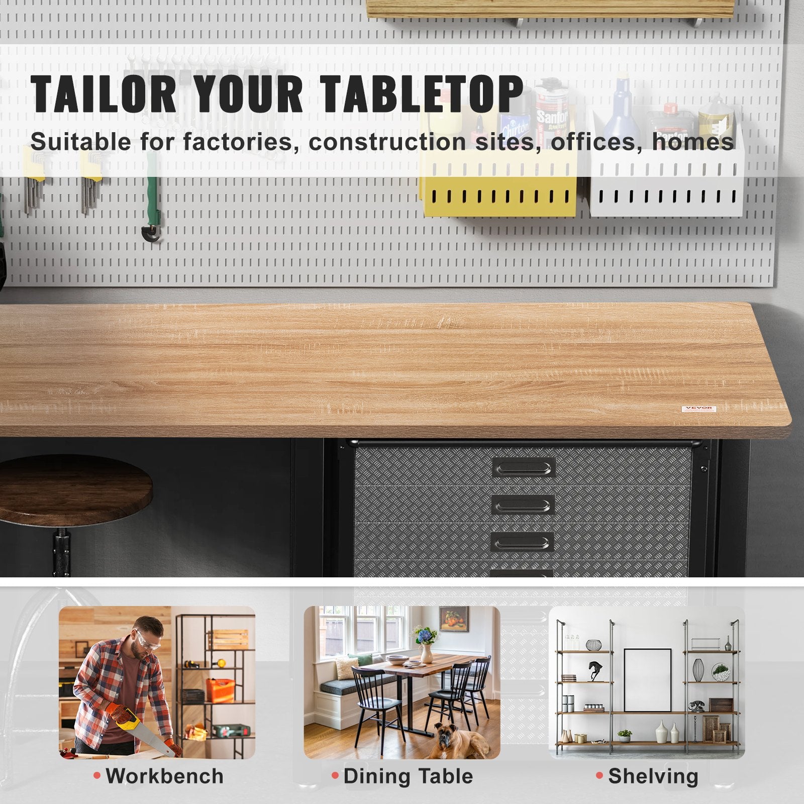 Desks: VEVOR Table Top, 55" x 27.6" x 1", 220.5 lbs Load Capacity, Universal One-Piece Particle Board Desktop for Height Adjustable Electric Standing Desk Frame, Rectangular Countertop for Home & Office Desk