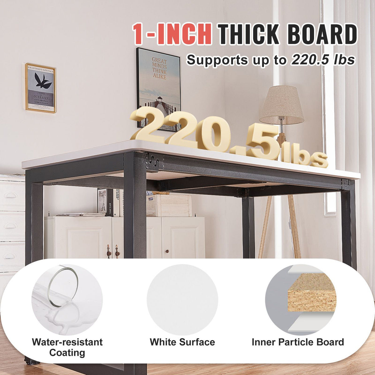 Table Top, 1524 x 635 x 25 mm, 100 kg Load Capacity, Universal One-Piece Particle Board Desktop for Height Adjustable Electric Standing Desk Frame, Rectangular Countertop for Home & Office Desk