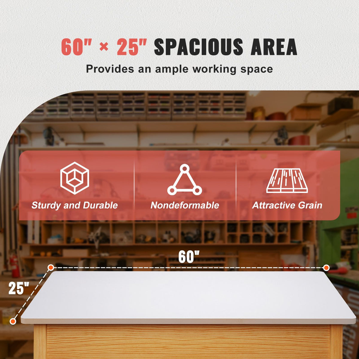 Table Top, 1524 x 635 x 25 mm, 100 kg Load Capacity, Universal One-Piece Particle Board Desktop for Height Adjustable Electric Standing Desk Frame, Rectangular Countertop for Home & Office Desk