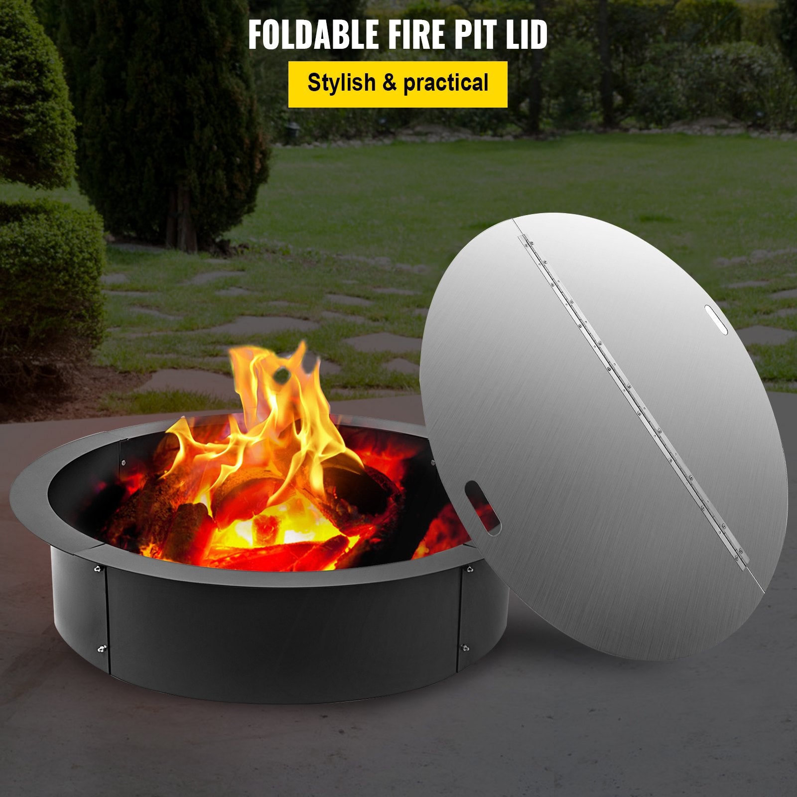 Fire Pits: VEVOR Fire Pit Lid Round 40 Inch Foldable Fire Pit Ring Snuff Cover 430 Stainless Steel Fire Pit Spark Screen Cover 3mm Thickness