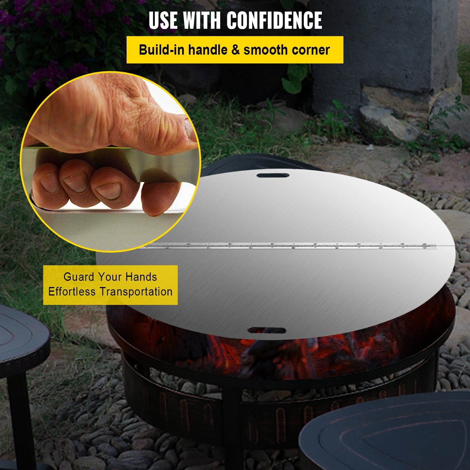 Fire Pits: VEVOR Fire Pit Lid Round 40 Inch Foldable Fire Pit Ring Snuff Cover 430 Stainless Steel Fire Pit Spark Screen Cover 3mm Thickness