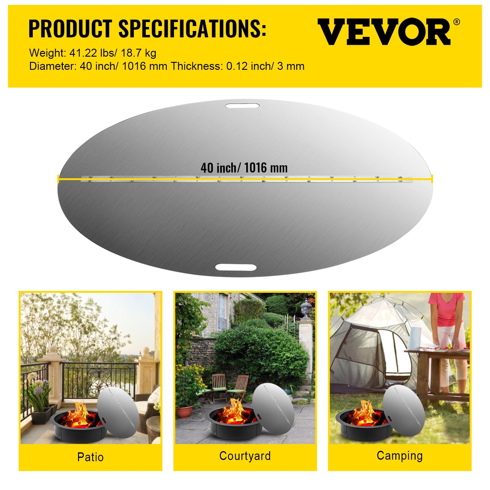 Fire Pits: VEVOR Fire Pit Lid Round 40 Inch Foldable Fire Pit Ring Snuff Cover 430 Stainless Steel Fire Pit Spark Screen Cover 3mm Thickness