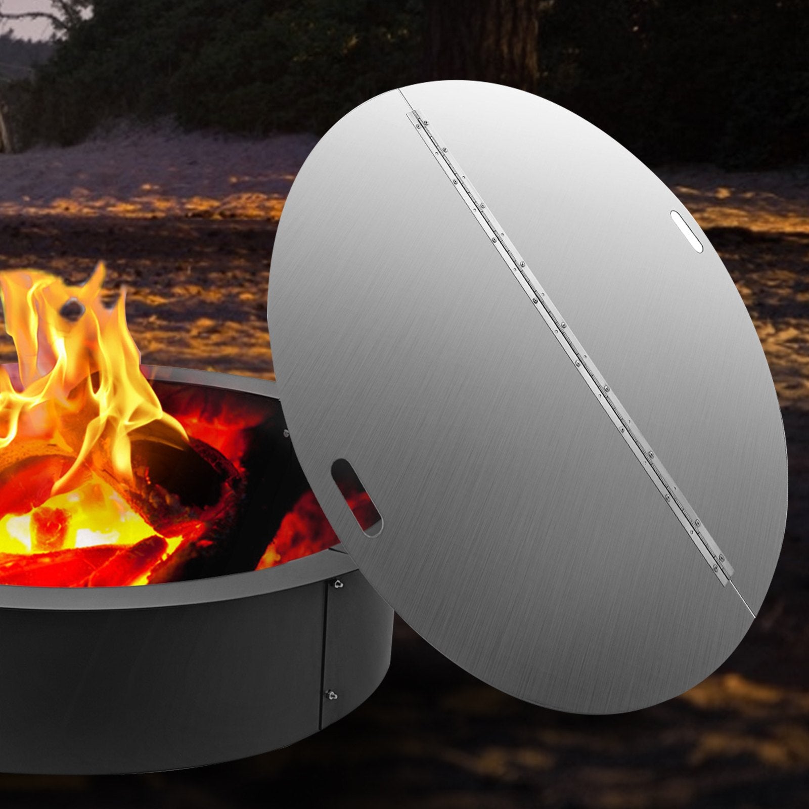 Fire Pits: VEVOR Fire Pit Lid Round 40 Inch Foldable Fire Pit Ring Snuff Cover 430 Stainless Steel Fire Pit Spark Screen Cover 3mm Thickness