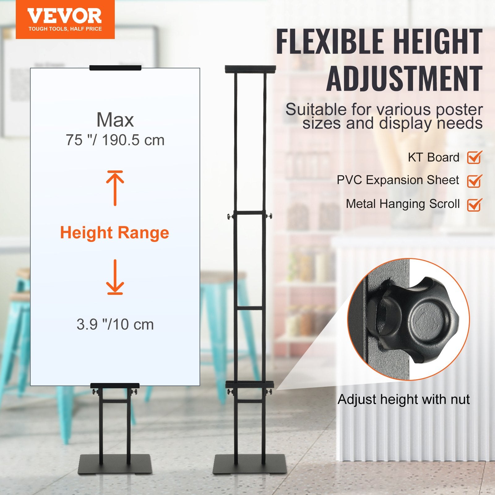Desk Accessories: VEVOR Poster Stand, Adjustable Height Up to 75", Double-Sided Heavy Duty Pedestal Sign Holder, Floor Standing Sign Holder Banner Stand with Shock-absorbing Base for Display, for Board and Foam, Black