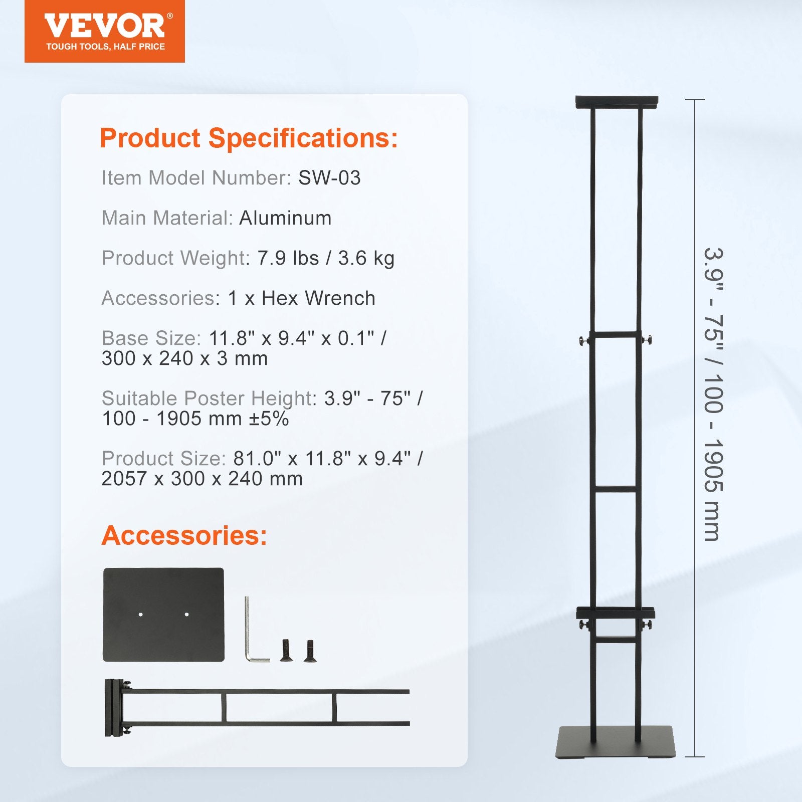 Desk Accessories: VEVOR Poster Stand, Adjustable Height Up to 75", Double-Sided Heavy Duty Pedestal Sign Holder, Floor Standing Sign Holder Banner Stand with Shock-absorbing Base for Display, for Board and Foam, Black