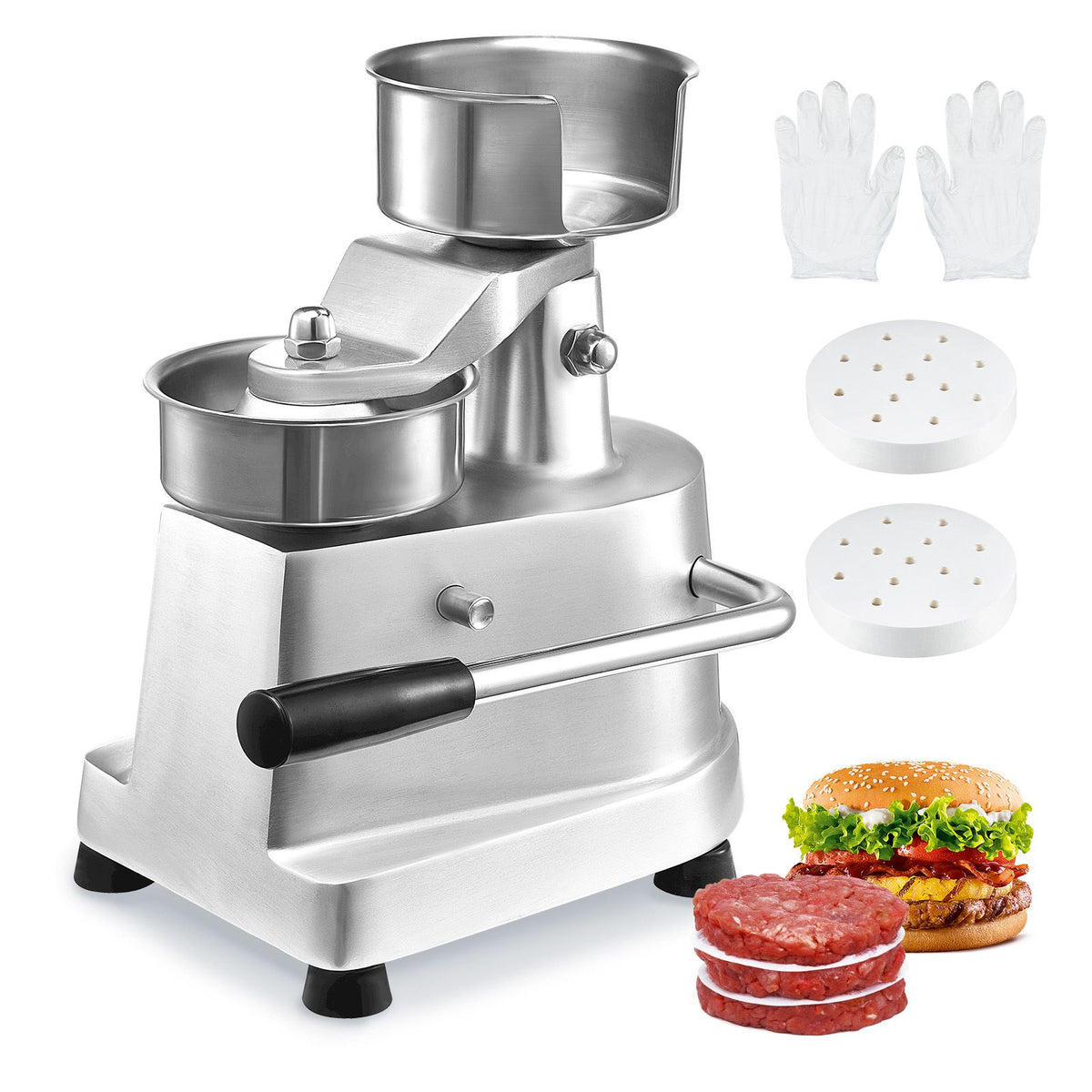 Commercial Burger Patty Maker, 100mm Hamburger Beef Patty Maker, Heavy Duty Food-Grade Stainless Steel Bowl Burger Press Machine, Kitchen Meat Forming Processor with 1000 Pcs Patty Papers